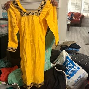 Bright Yellow Embroidered Kurta with Black & Gold Trim